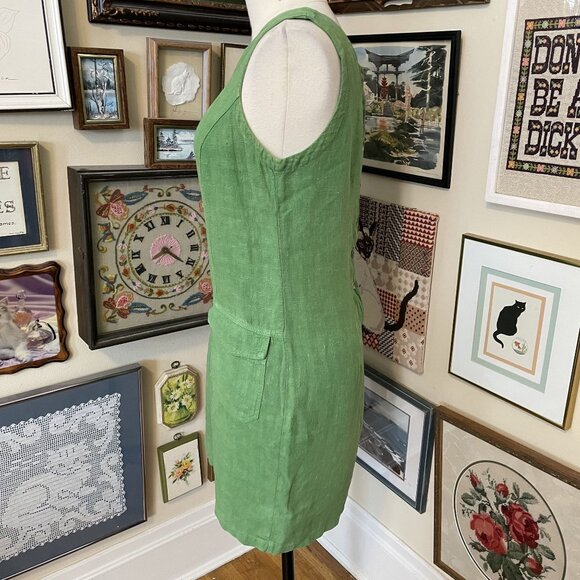 Coldwater Creek Green 100% Linen Sleeveless Dress With Button Back & Pockets M - Picture 2 of 6
